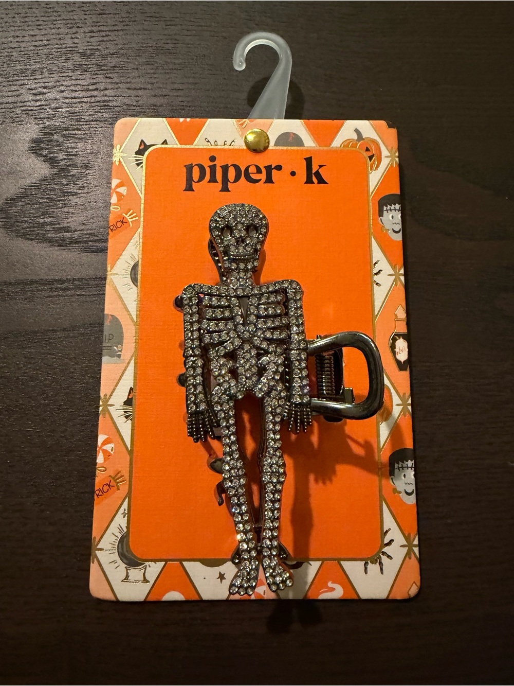 Piper K Halloween Rhinestone Skeleton Hair Clip Barrette Crystal Skull Gothic